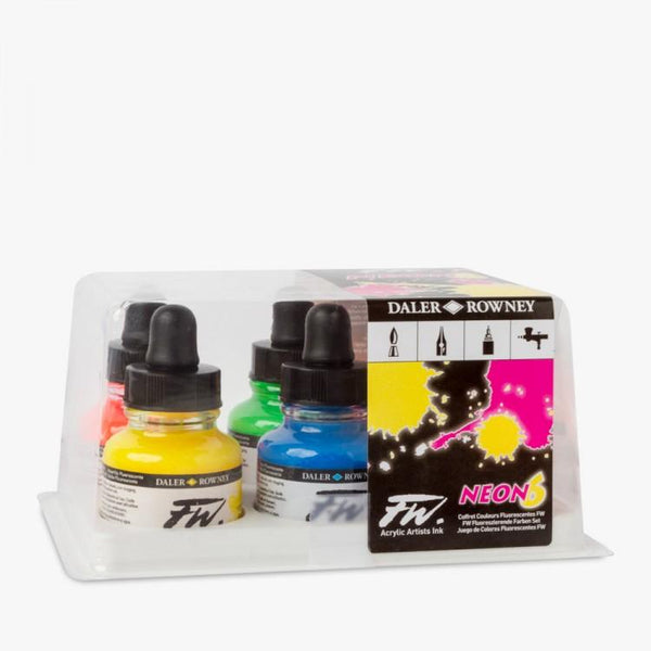 Daler-Rowney FW Acrylic Ink Bottle 6-Color Neon Set - Acrylic Set of  Drawing Inks for Artists and Students - Permanent Art Ink Calligraphy Set -  Calligraphy Ink for Color Mixing