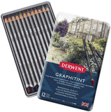 Derwent Graphitint Colored Soluble Graphite Pencils Tin Pack Of 12 - thestationerycompany.pk