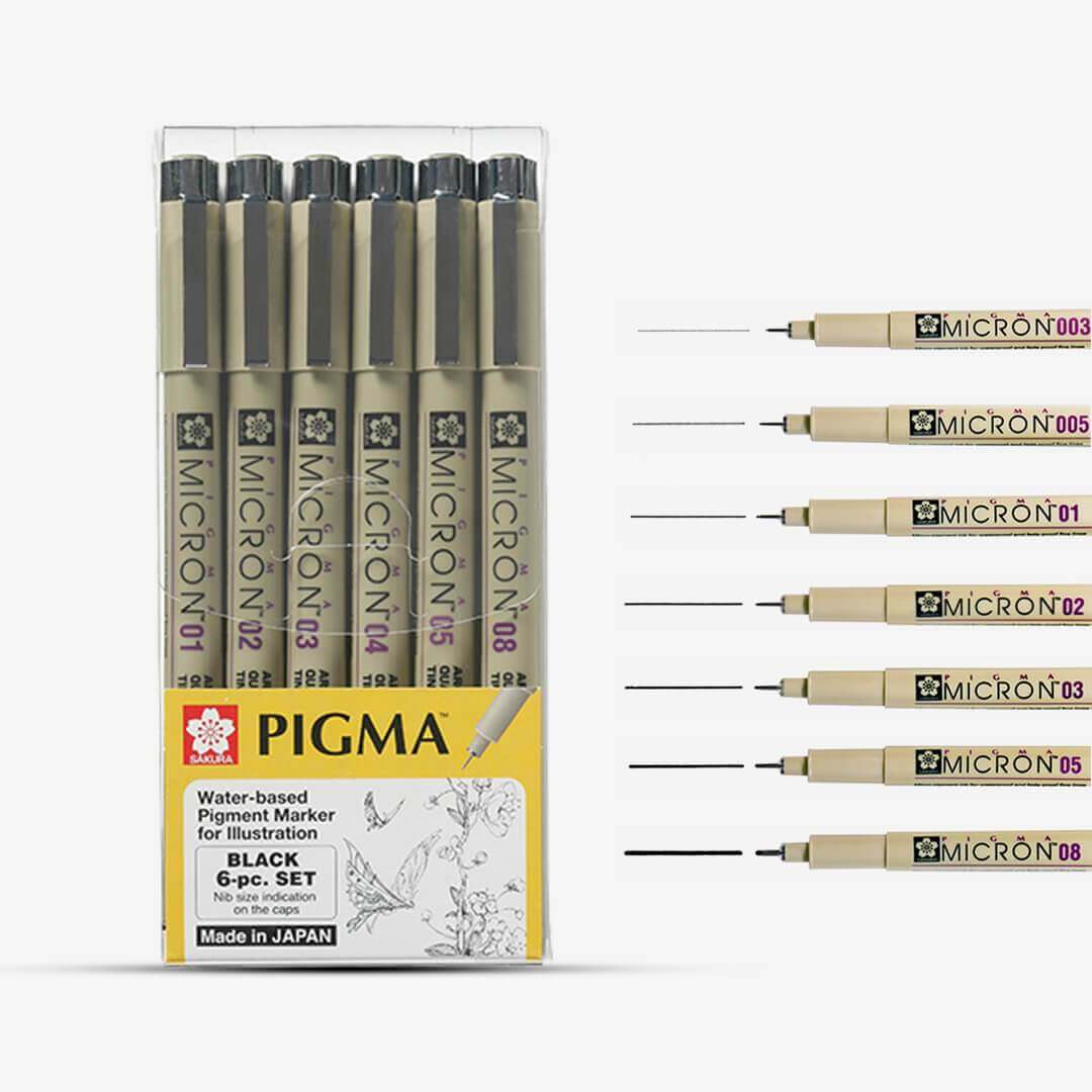 Sakura 6-Piece Pigma Micron Ink Pen Set, Black, 0.20 mm